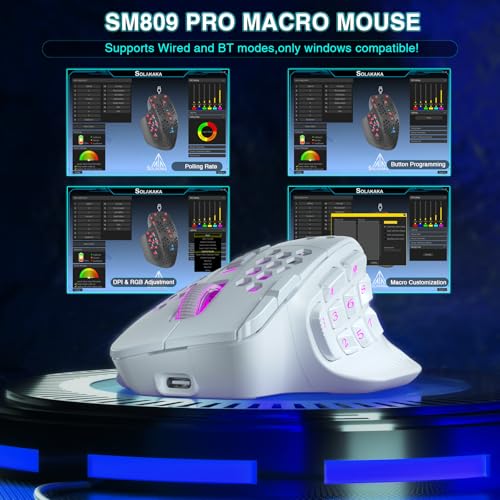 Image of SOLAKAKA SM809 Pro Gaming Mouse with 9 Side Buttons,24000 DPI RGB Mouse for Gamer,16 Programmable Macros MMO Mouse (Wireless, 1-white2)