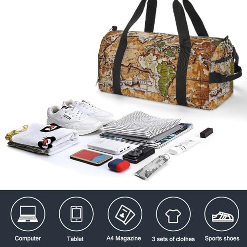 A Worn-out World Map Gym Bag Sport Gym Tote Bag Lightweight Duffle Bag Carry On Weekender Bags for Women Men4