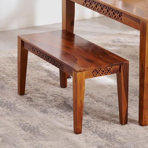 Image of Solid Sheesham Wood Non-Cushioned Living Room Benches, Wooden, Wooden Seating Bench for Home & Office l CNC Top Natural Teak |