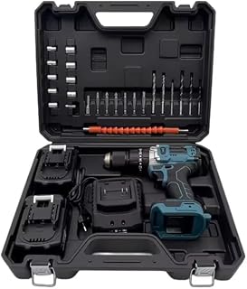 Corded Electric Professional Drill Tool Kit | Cordless Powered Drill with Battery & Charger | Versatile Drilling & Screwdriving Kit | Titanium-Coated Metal Drill Bits | Durable & Organized Carry Case
