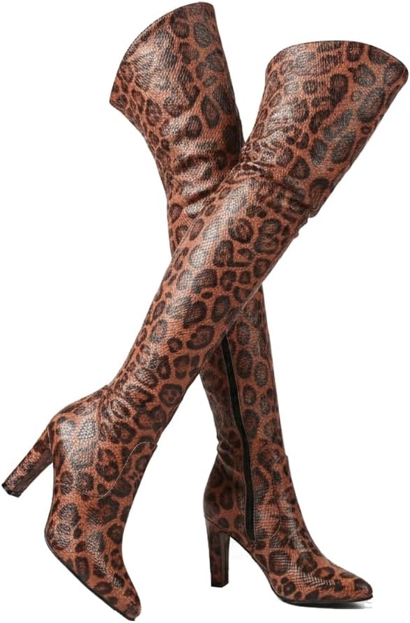Women's Over The Knee Thigh High Chunky Heel Boots Pointed Toe Long Boots with Zipper