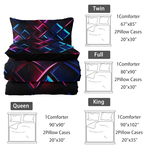 Image of Nttopship Blue Black Geometric Comforter Set Full Size 3D Stereoscopic Square Bedding Set Honeycomb Bedding Set 3 Piece Modern Style Geometry Decor,Microfiber LightweightWith 2 Pillowcases