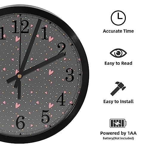 Horloge murale silencieuse à quartz à piles avec motifs cœurs