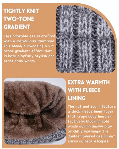 Image of Kids Winter Hat Gloves Scarf Set,Mixed-color Beanie hat Knit Neck Fleece Lining Touchscreen Gloves for Girls Boys 4-10Y