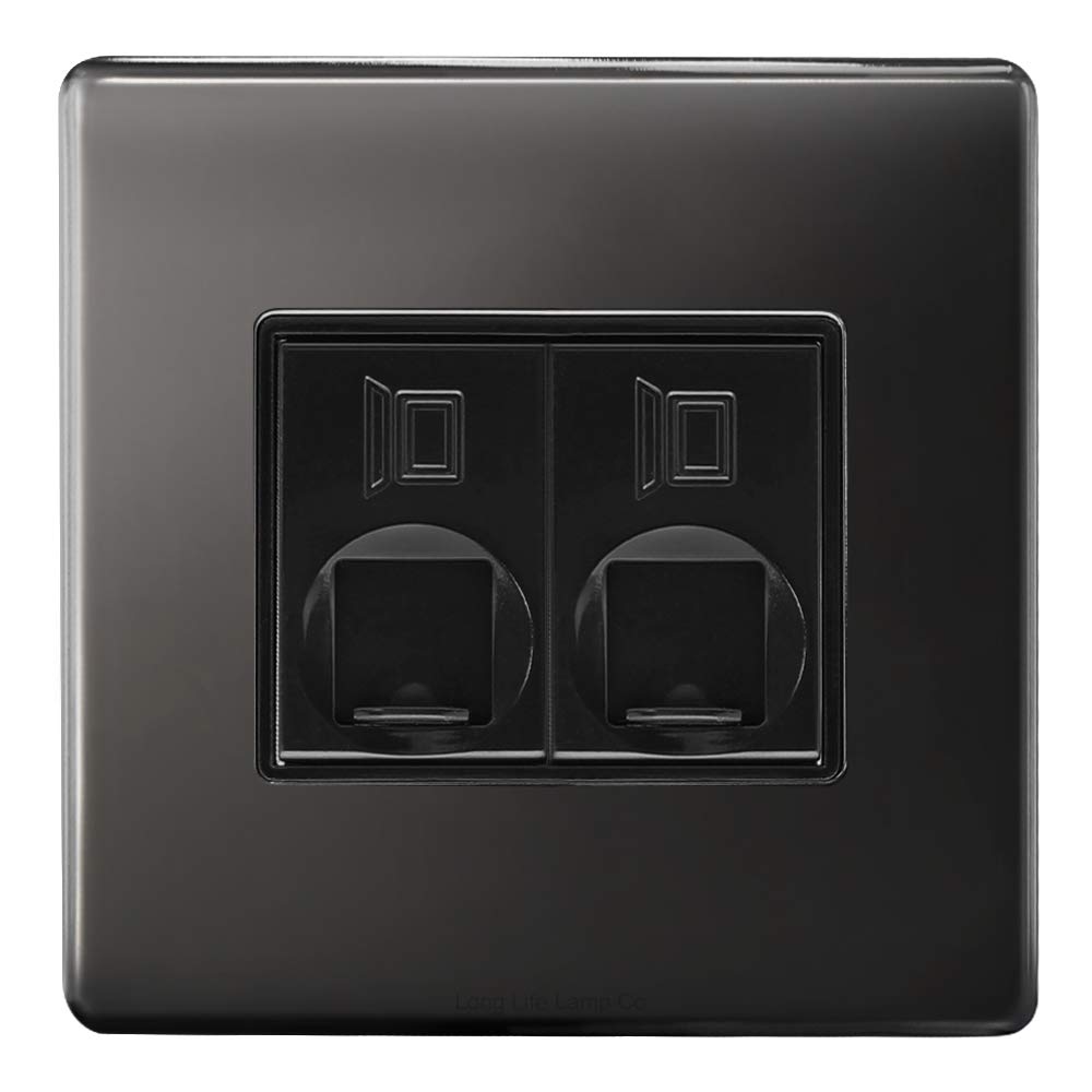 2 Gang Double Ethernet Port Data Socket CAT 5 Wall Plate Black Nickel Polished N443GME-HE