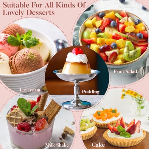 Image of Stainless Steel Dessert Cups, 2 Pcs 4 inch Sliver Footed Dessert Cups Mini Parfait Bowl for Sundae Snack Candy Fruit Ice Cream Pudding Yogurt Mousse Appetizer Bowl