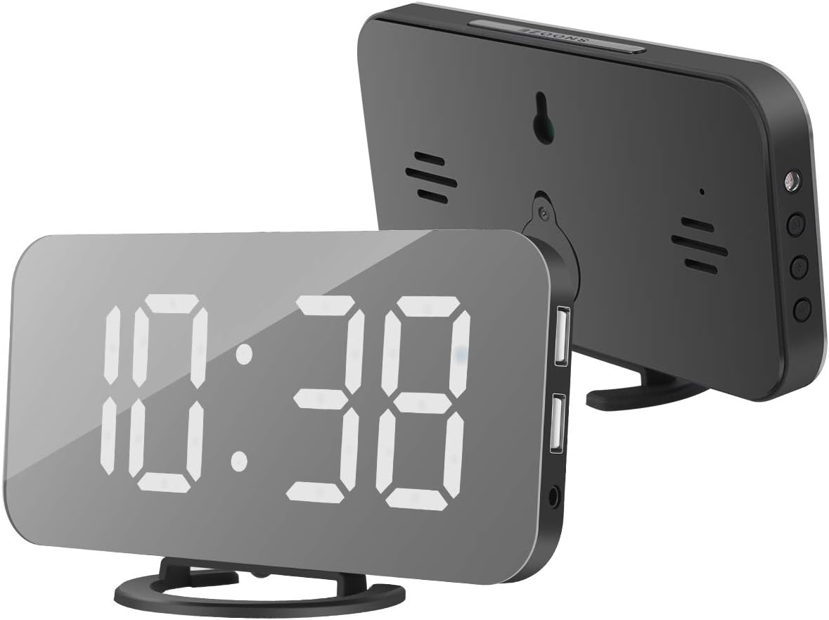 Tabpole LED Alarm Clock, 6.5 Digital Alarm Clock with Dual USB Ports Dimmable Brightness Mirror Clock for Bedrooms Kitchen Office