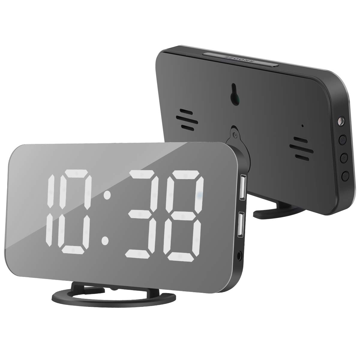 Tabpole LED Alarm Clock, 6.5 Digital Alarm Clock with Dual USB Ports Dimmable Brightness Mirror Clock for Bedrooms Kitchen Office
