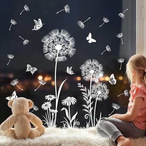 Tanlaby Pegatinas de Ventana Diente de León Blanco Decorativas con Motivos Naturales Vinilos para Cristales Decorativos de Alta Adherencia para Interiores Modernos