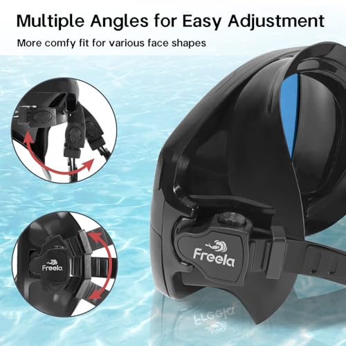 Image of Freela Adult Snorkel Diving Mask with Nose Cover, Tempered Glass Anti Fog Waterproof 180 Panoramic Wide View Scuba Free Diving Goggles for Men Women