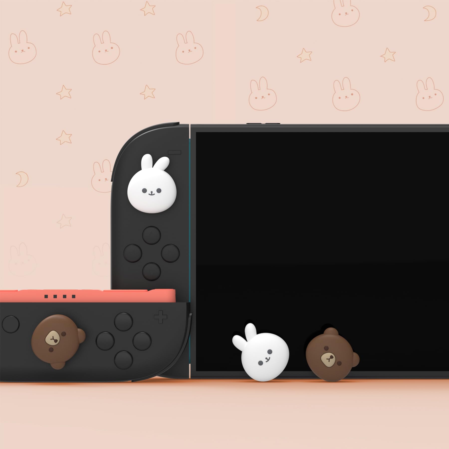 PlayVital 4 Piezas de Agarres para el Pulgar para Nintendo Switch 2 2025, Kawaii Tapas de Silicona para Joysticks de Joycon, Protector para Joystick, Accesorios para Switch 2 (Oso & Conejo)