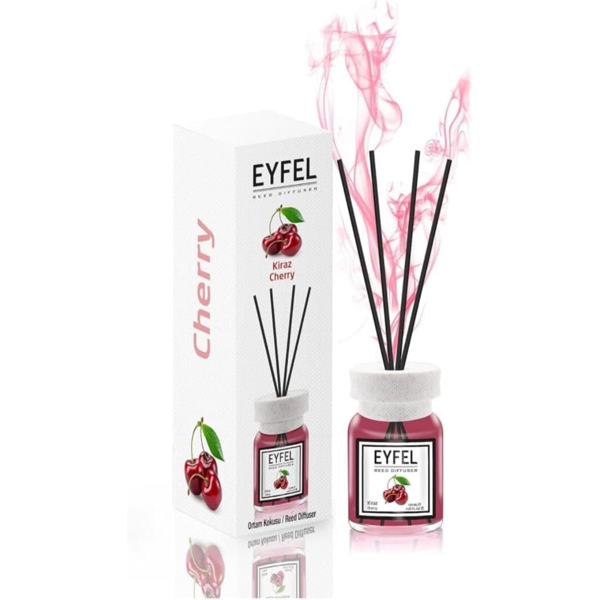 Eyfel Reed Diffuser 120ML - Long Lasting Fragrance - Eco-Friendly Home Decor - Stylish Aroma Diffuser - Effortless Sweet Cherry Ambiance - No Electricity Needed