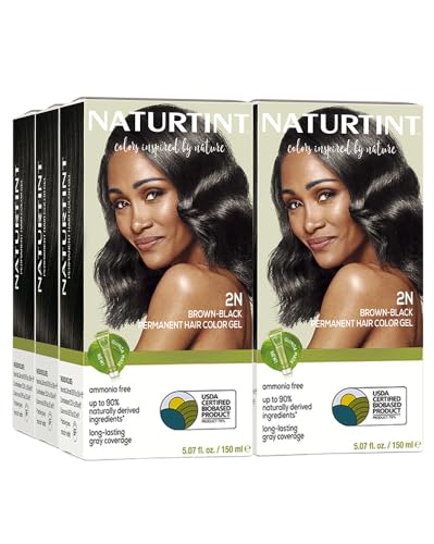 Naturtint 2N Brown Black Permanent Hair Color (Pack of 6), Ammonia Free, Vegan, Cruelty Free, up to 100% Gray Coverage, Long Lasting Results (Packaging may vary)
