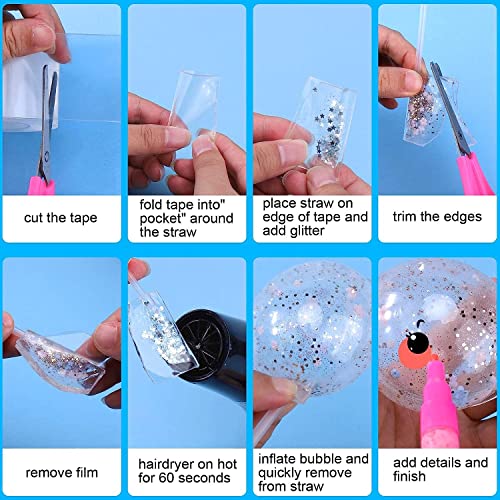 Image of UCRAVO Double Sided Tape Bubbles Kit, Magic Bubble Tape Toy Kit with Glitter and Balloon Inflator, Double Sided Super Elastic Bubble Plastic for Kids Girls Adult Party Favors Gifts Fidget Toy Craft