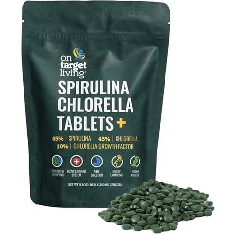 On Target Living Spirulina Chlorella + CGF | 1000 Tablets | Vegan | Boosts Immune System | High in Protein | Alkalyzing | Nutrient Dense | Detoxifying | Energy | Recovery | Cover