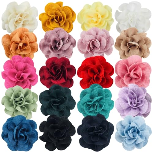 20PCS Ruffled Fabric Flowers for Hair Clips, Assorted Color Handmade Rose, Floral Ribbon Bows for Clothes Shoes Brooch Hats Scrapbooking Wedding DIY Crafts Decoration