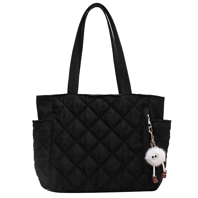 Puffy Tote Bag for Women - Quilted Shoulder Bag Carry On Duffle Purse with Bottle Pocket for Nurse