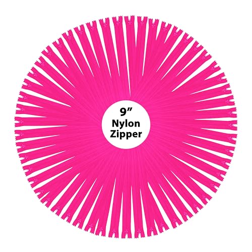 Image of Mandala Crafts 100 PCs Hot Pink Closed-End 9 Inches Nylon Zipper for Sewing
