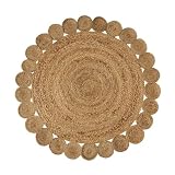 LOLAhome - Alfombra Redonda de Yute Natural Trenzado de 100 cm. Acabado con Borde de c&iacute;rculos. Estilo Artesanal Atemporal y Acogedor para sal&oacute;n o Entrada. Fibra Resistente