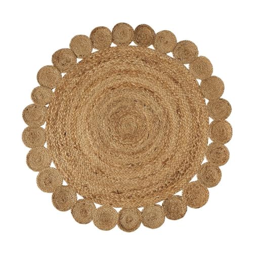 LOLAhome - Alfombra Redonda de Yute Natural Trenzado de 100 cm. Acabado con Borde de círculos. Estilo Artesanal Atemporal y Acogedor para salón o Entrada. Fibra Resistente