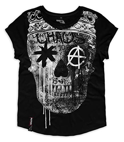 Pistol Boutique T-shirt à manches roulées et col rond pour femme Motif graffiti Noir - Noir - Large Cover