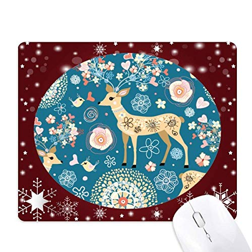 Tapis de souris imprimé cerf fleur bleue flocon de neige décoration bureau hivernal