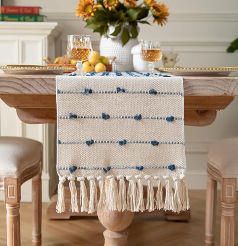 Image of Premium Boho Cotton Table Runner for 4 6 Seater Dining Table |Center Table |Coffee Table|Dining Table|Eating Area|Table Decor(14*72 INCHES)|Blue DH| SZPR 037