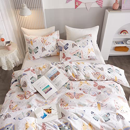 Ivellow Queen Duvet Cover Set 100% Cotton Butterfly White Duvet Cover For Kids Cute Bedding Set 3Pcs Ultra Soft Breathable Kids Duvet Cover Patterned Cartoon Comforter Cover Boys Girls Toddler Teen thumb #1