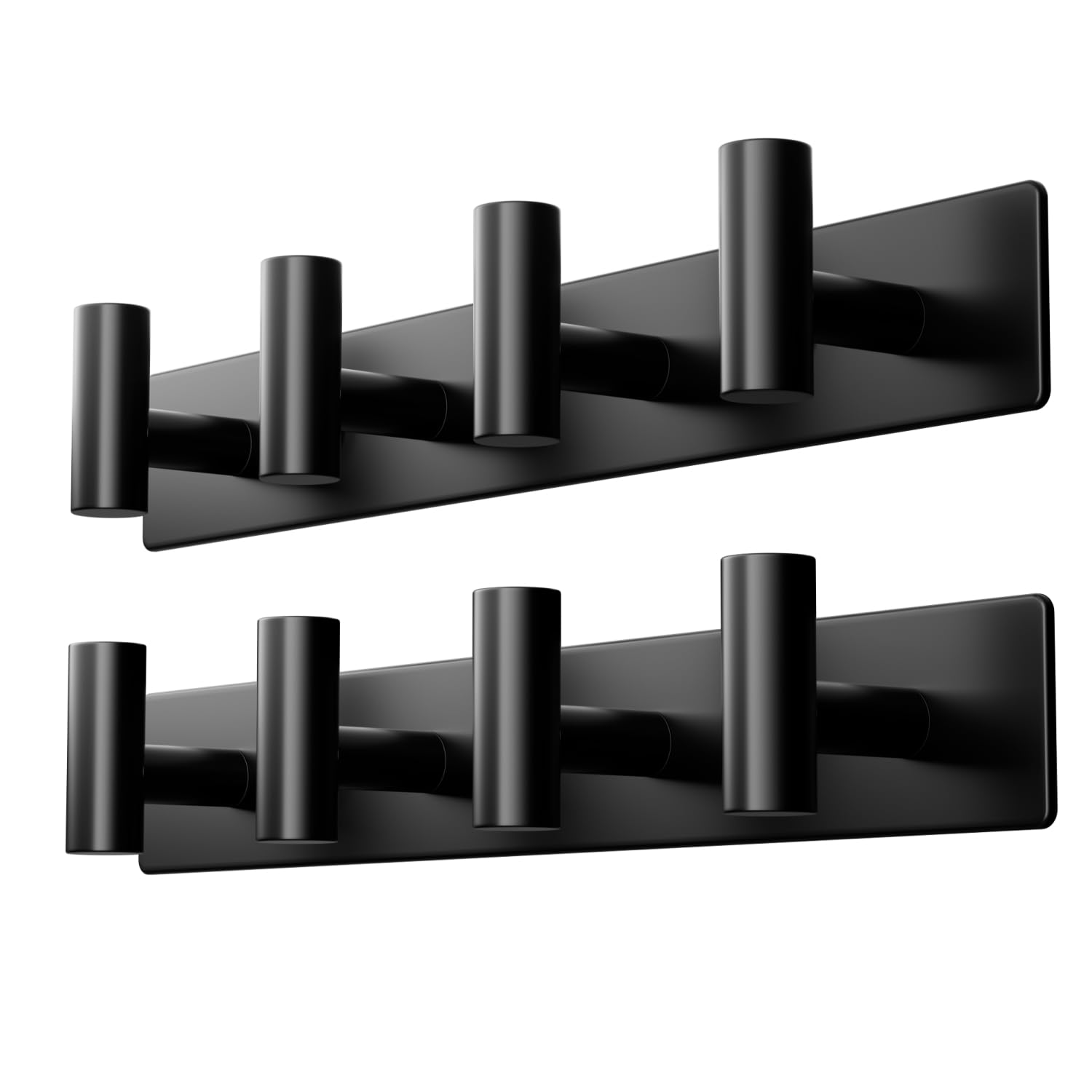 GWAAZXGZ Black Wall Mounted Coat Rack – 4 T-Shaped Hooks on 12.6" Metal Rail for Coats, Hats & Towels, Space-Saving Heavy-Duty Organizer for Entryway, Bathroom, Closet (2 Pack)
