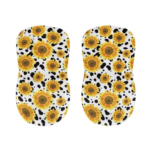 Image of Stretch Bar Stool Covers Set of 4,Cow and Sunflower Stretch Removable Washable Bar Stool Chair Covers, Counter Height Chairs Covers for Kitchen Dining Room Cafe Furniture