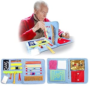 Fidget-deken voor volwassenen met dementie, 52 x 31 cm (2 pagina’s), dementieactiviteiten voor senioren, hulp bij de ziekte van Alzheimer en dementie, drukke deken, angstverlichting, sensorische