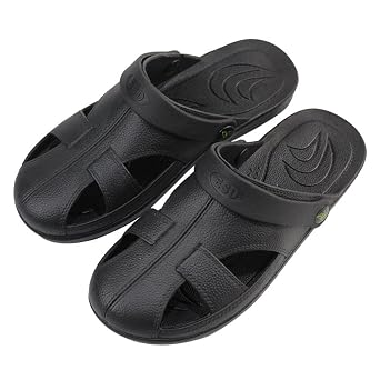 EPA ESD Anti-Static Sandals with Toe Protection - SPU Slippers for Cleanroom & Electronics Factory, Breathable Work Shoes for Men & Women Black,46280