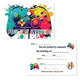 Colorful video game party Invitation - 30 crossword children's birthday invitation cards for boys, game-themed birthday party invitation cards, celebration decorations available