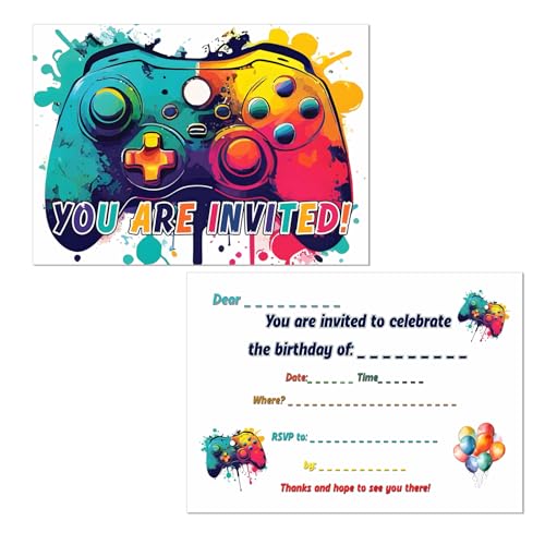 Colorful video game party Invitation - 30 crossword children's birthday invitation cards for boys, game-themed birthday party invitation cards, celebration decorations available