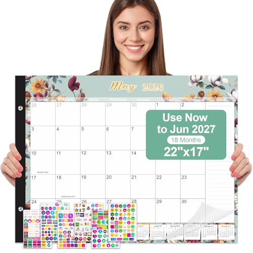 Calendrier de bureau 2026-2027 de 18 mois Gannyfer grand format pour fournitures