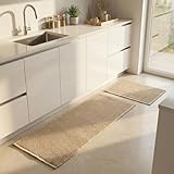 URMONA Großes Badteppich Set 2 Teilig, 50 x 121 cm + 43 x 61 cm, Badezimmermatte Deko, Boho Bath Mat, rutschfest Duschvorleger für Badezimmer Wohnzimmer Schlafzimmer(Braun)