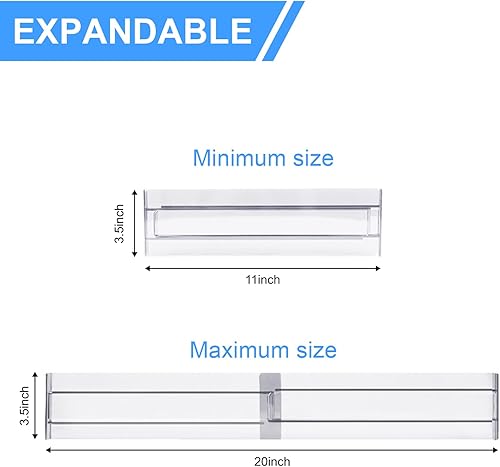 Miniatura 2 de Voittozege Paquete de 18 separadores de cajones transparentes, ajustables de 3.5 pulgadas de alto expandibles de 11 a 20 pulgadas, organizador de