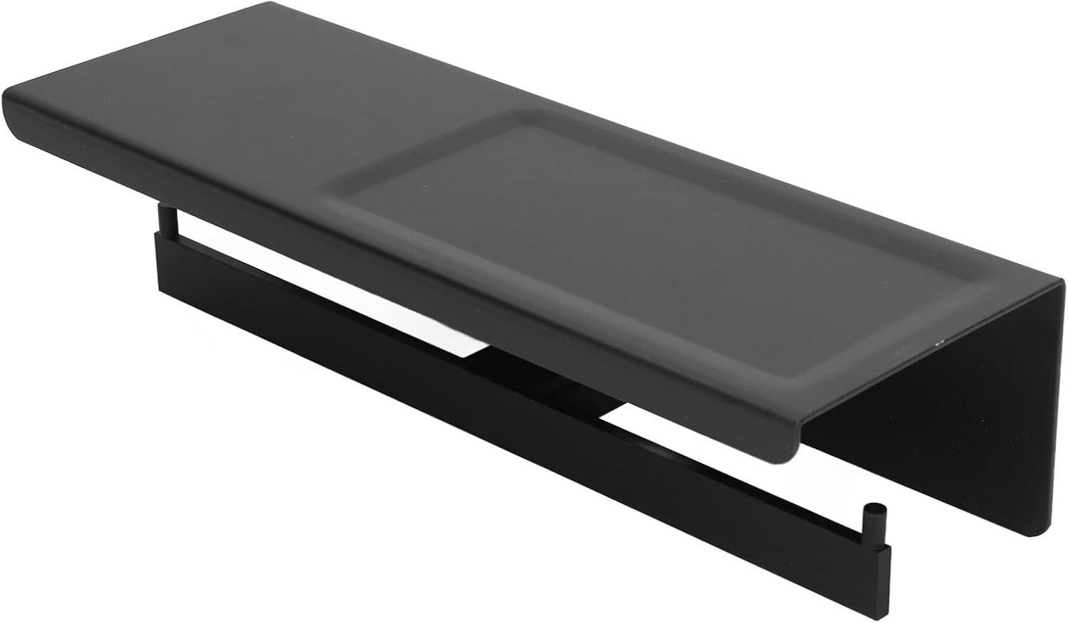 Wall Mount Toilet Paper Holder with Storage Shelf, Black, Aluminum Alloy - Waterproof Design, Multi - Use Convenience for Bathroom and Hotel Use