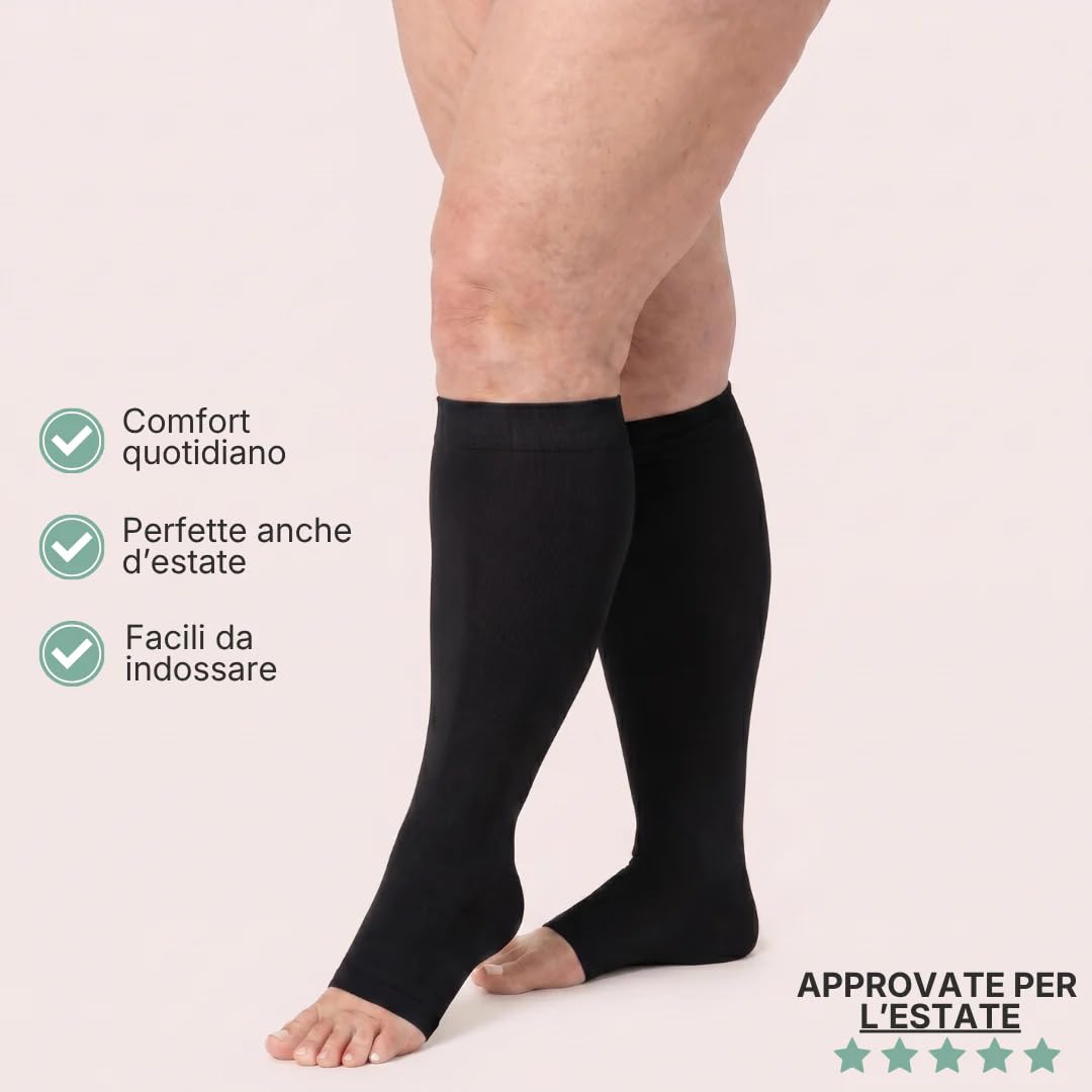 Calze BambooFlow a compressione punta APERTA | Calzini Gambaletti Contenitivi, Taglie Forti, Punta Aperta, Ideali per Gravidanza, Viaggi e Viaggi in Aereo