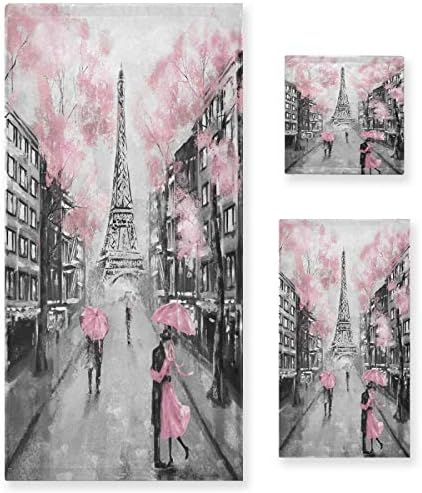 Qilmy Pink Paris Tower Bath Towels Absorbent Bath Towels Set Soft & Comfortable Towel Set for Home Hotel Decor, 3 Piece