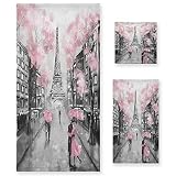 Qilmy Pink Paris Tower Bath Towels Absorbent Bath Towels Set Soft & Comfortable Towel Set for Home H