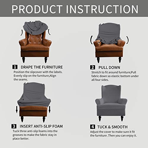Image of Easy-Going Stretch Wingback Chair Sofa Slipcover Gray | 1-Piece Sofa Cover Furniture Protector Couch Soft with Bottom, Spandex Jacquard