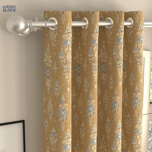 Image of Urban Space Blackout Curtains 5 Feet Set of 2 for Window, 80-85% Light Blocking Curtains for Living Room, Digital Printed Curtains with Eyelets, Tieback Included (Imperial Mustard, 5 Feet)