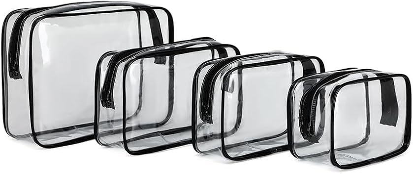 Multi-Purpose Water Resisitant Clear PVC Makeup Bag Toiletry Bag with Single-ended Zipper Closure 4-Pack