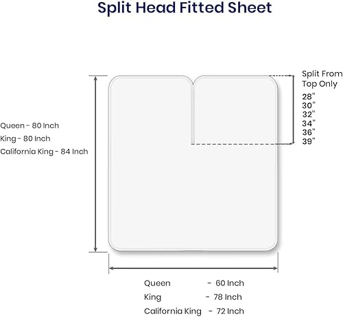 Miniatura 2 de Top - Juego de sábanas de cabeza dividida tamaño King, base de cama ajustable, sábanas de 100% algodón egipcio sólido de 18 pulgadas de profundidad,