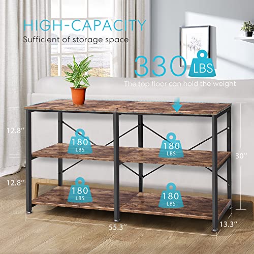 Vivohome 55 Inch Narrow Console Table, Industrial Sofa Table Behind Couch With 3-Tier Storage Shelves, Metal Frame, Easy Assembly, For Entryway, Hallway, Living Room #TOP3