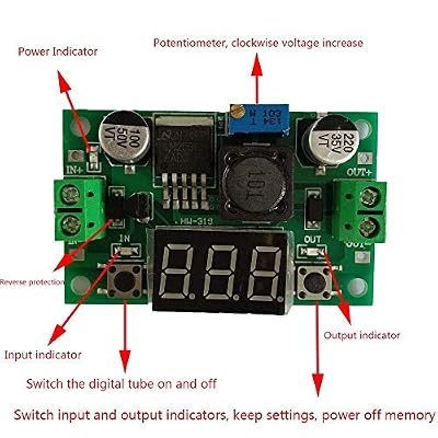 DAOKI 2Pcs Buck Converter LM2596 LED Step-Down Power Supply Module Adjustable DC-DC Convert Module 4.0-40V Input to 1.25-37V Output with LED Voltmeter Display