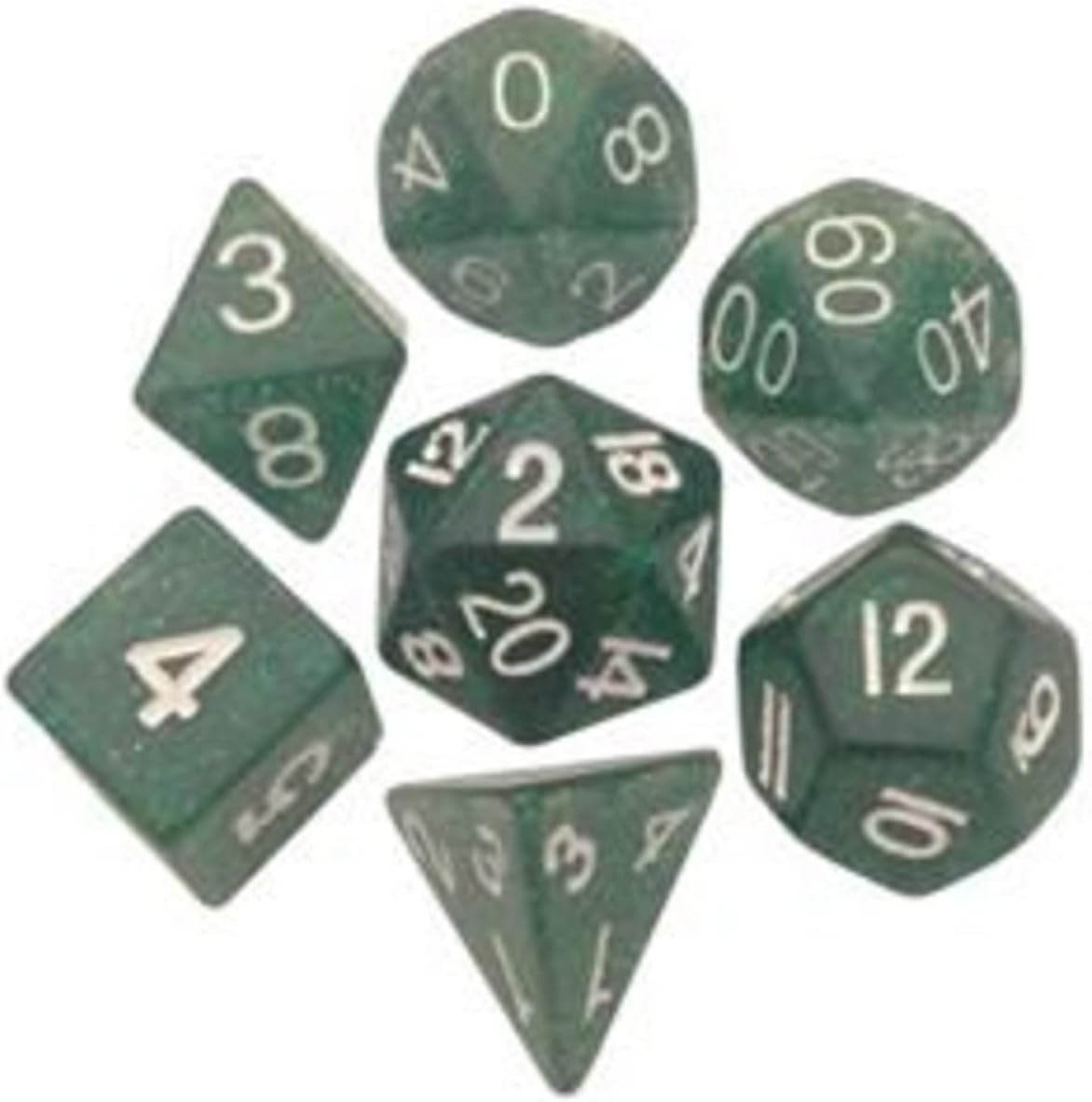 Polyhedral 7 Die Set Resin Dice: Ethereal Green with White Numbers