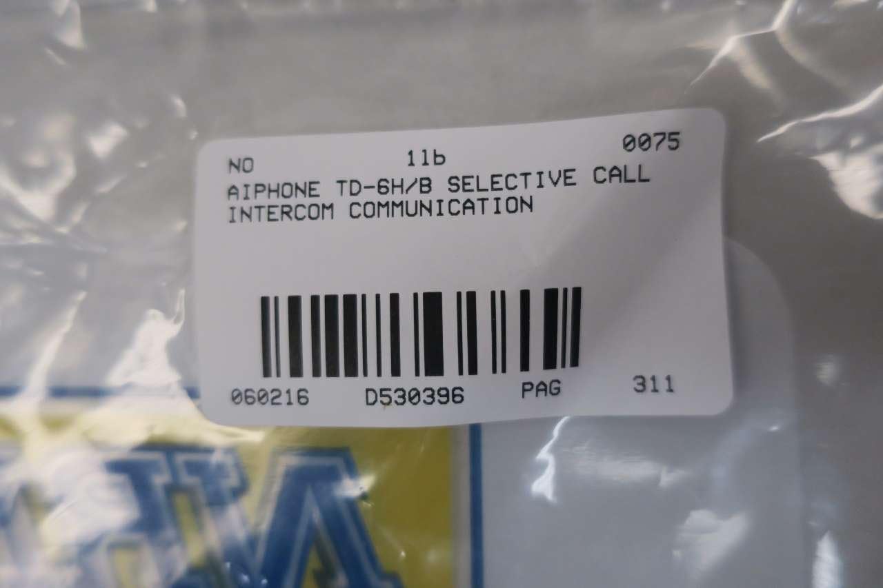Product label showing 'AIPHONE TD-6H/B SELECTIVE CALL INTERCOM COMMUNICATION' and part number D530396.