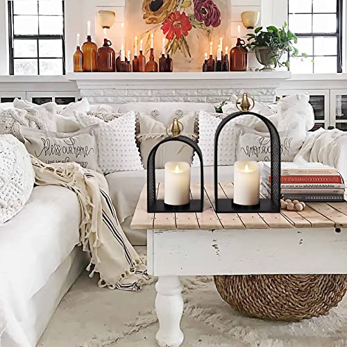 2 Pack Decorative Lantern, 13.2 & 16.7 Inch Tall Metal Candle Lantern, Black Modern Hanging Candle Holders For Porch Home Decorations, For Housewarming (Candles Not Included) #TOP6